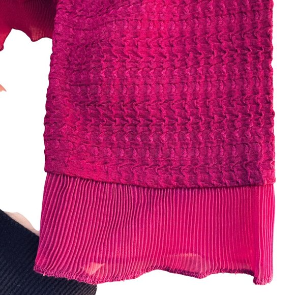 Calligraphie Waffle Textured Blouse XL Fuchsia Crinkle Hem Keyhole Button Back - Picture 4 of 10
